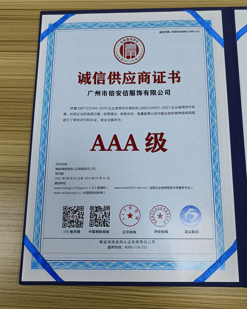 Cina Guangzhou Beianji Clothing Co., Ltd. Sertifikasi